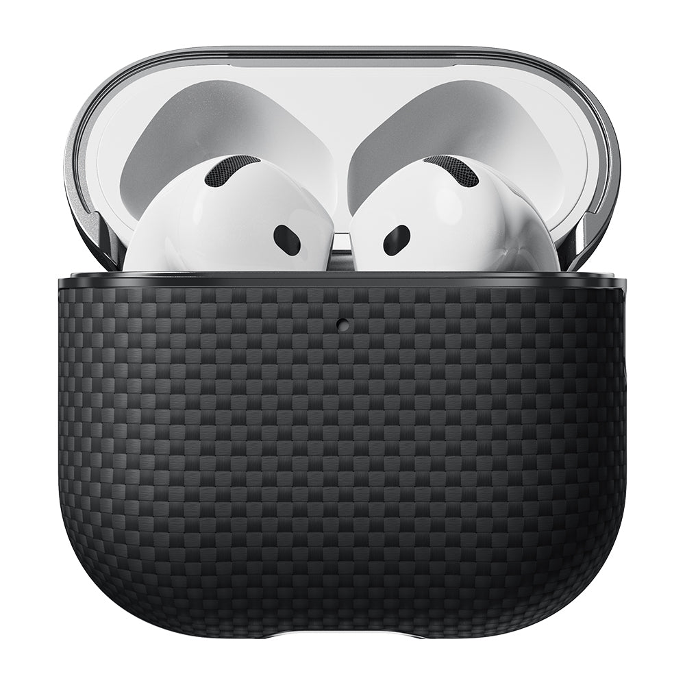 Apple Airpods 4 Kılıf 1500D Aramid Fiber Pitaka Ultra-Slim Classic Serisi Black-Grey Twill Kapak