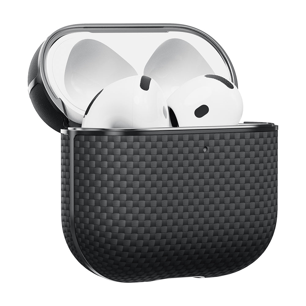 Apple Airpods 4 Kılıf 1500D Aramid Fiber Pitaka Ultra-Slim Classic Serisi Black-Grey Twill Kapak