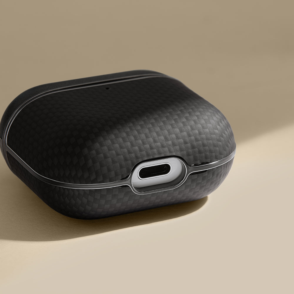 Apple Airpods 4 Kılıf 1500D Aramid Fiber Pitaka Ultra-Slim Classic Serisi Black-Grey Twill Kapak