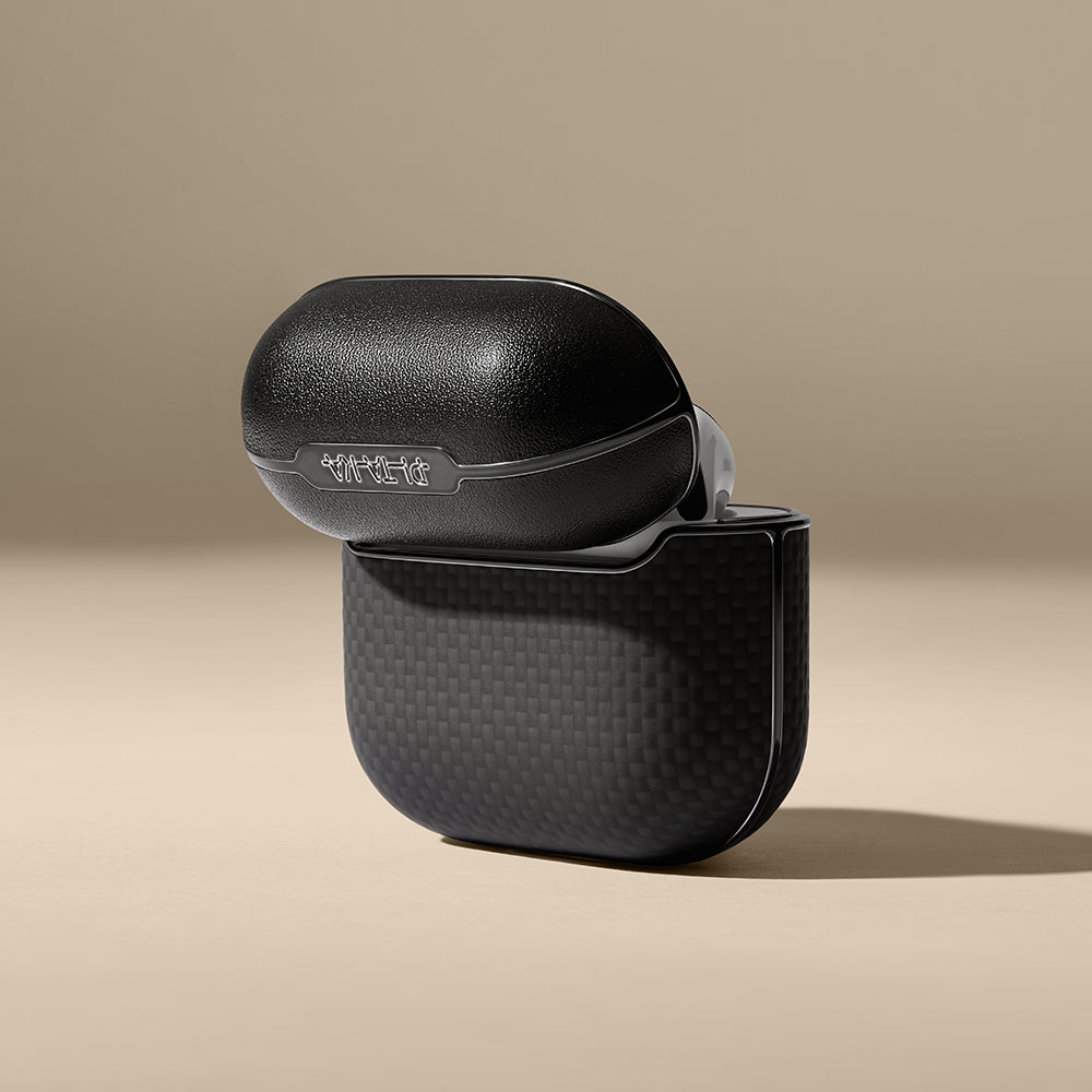 Apple Airpods 4 Kılıf 1500D Aramid Fiber Pitaka Ultra-Slim Classic Serisi Black-Grey Twill Kapak