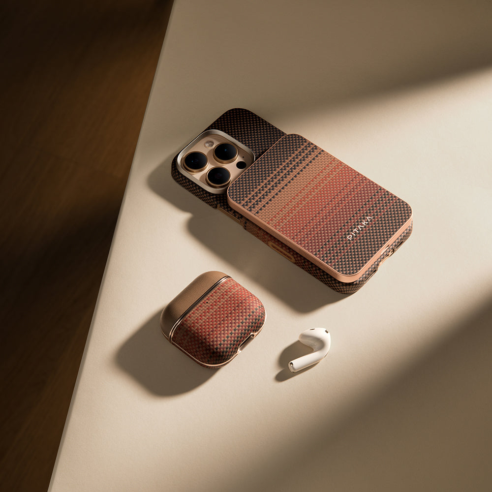 Apple Airpods Pro 2 Kılıf Aramid Fiber Pitaka Tactile Woven Sunset-Moonrise Serisi Kapak