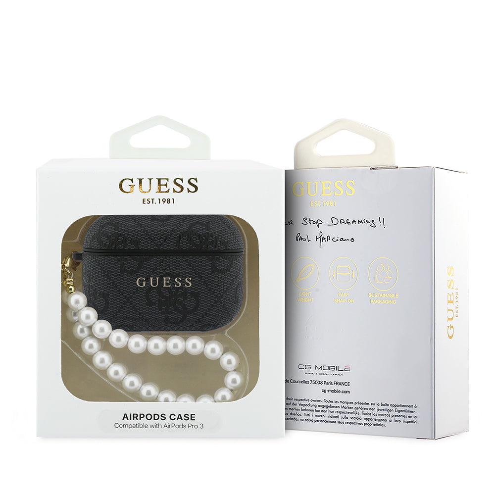 Apple Airpods Pro 3 Kılıf Guess Orjinal Lisanslı 4G Desenli İnci Bilek Askılı Kapak