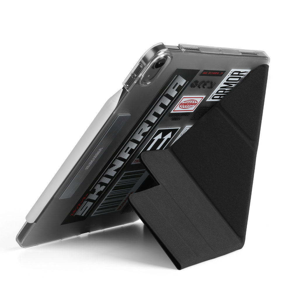 Apple iPad Pro 11 2025 M5 Kılıf SkinArma Sticker Tasarımlı Kalemlikli Arkası Şeffaf Standlı Magnetik Taito Kılıf