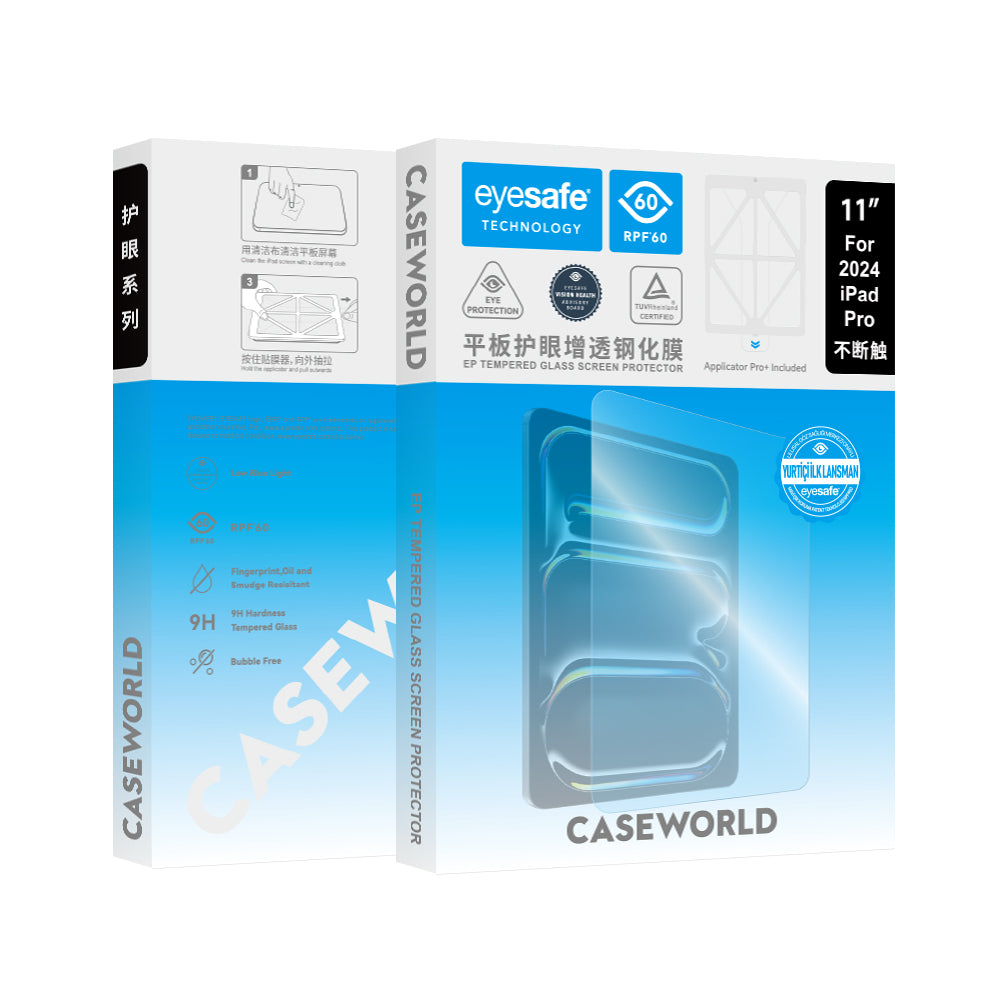 Apple iPad Pro 13 2025 M5 CaseWorld Eyesafe Mavi Işık Teknolojili Temperli Cam Ekran Koruyucu + Uygulama Aparatı