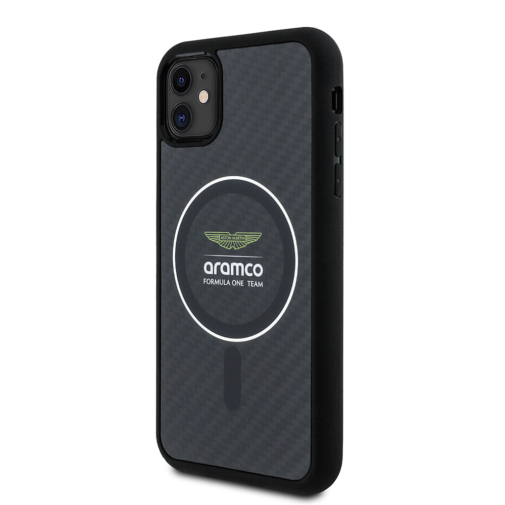 Apple iPhone 11 Kılıf Aston Martin Orjinal Lisanslı M-safe Şarj Özellikli Renkli Halka ve Karbon Fiber Tasarımlı Kapak