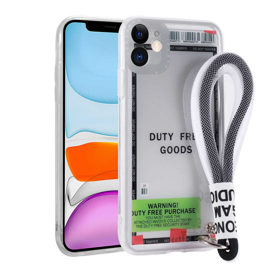 Apple iPhone 11 Kılıf Desenli El Askılı İpli Zore Astana Silikon Kapak