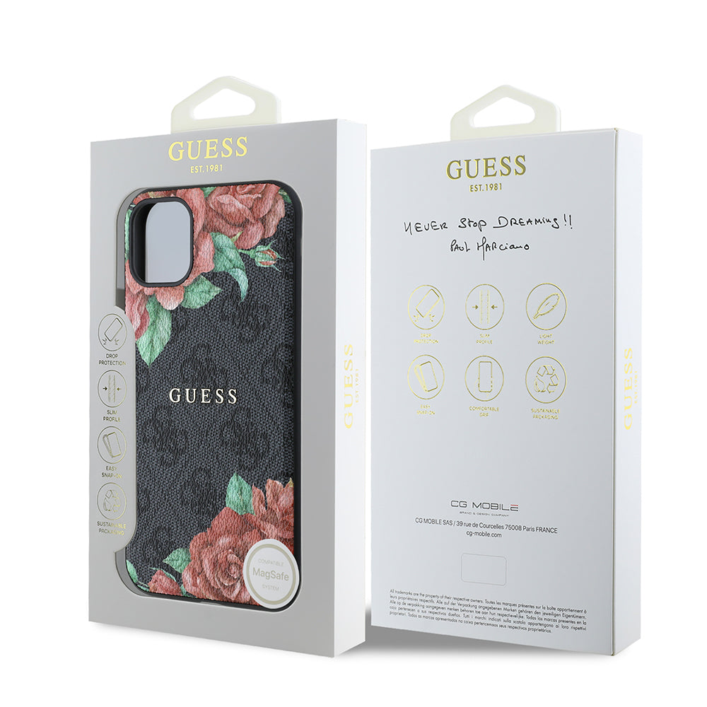 Apple iPhone 11 Kılıf Guess Orjinal Lisanslı M-safe Uyumlu Gül Baskılı 4G Desenli Yazı Logolu Kapak