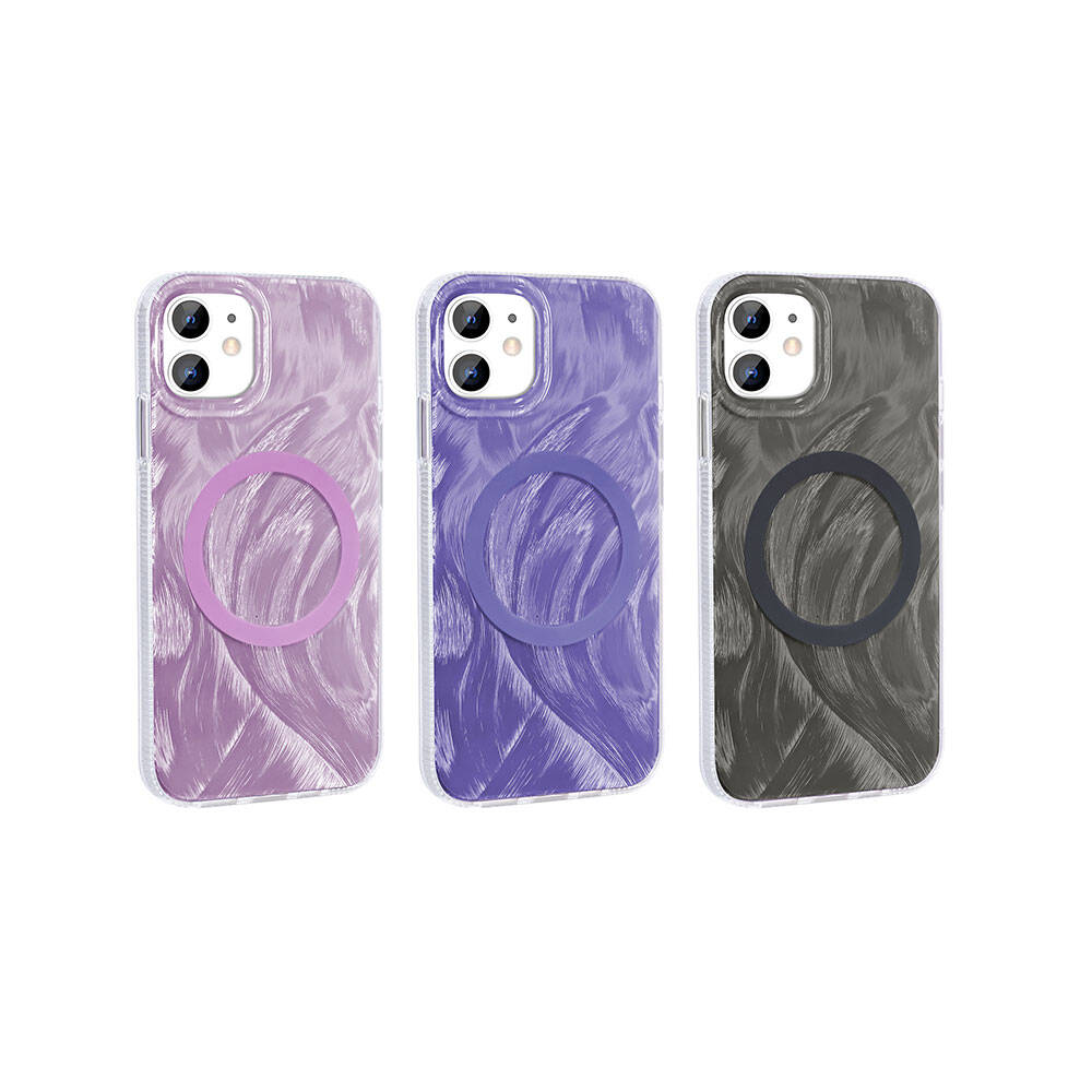 Apple iPhone 11 Kılıf M-safe Şarj Özellikli Fırça Boya Desenli Zore Palet Kapak