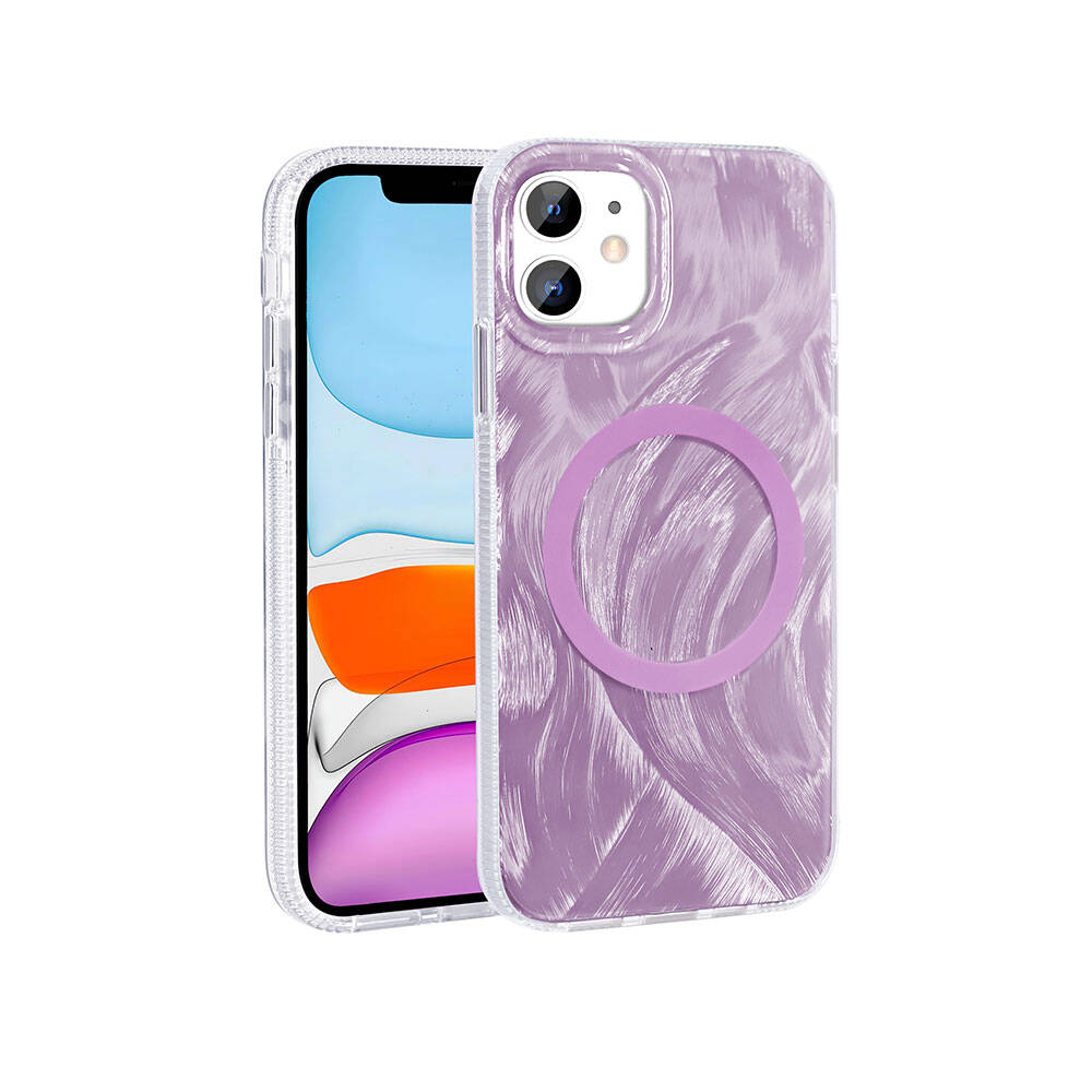 Apple iPhone 11 Kılıf M-safe Şarj Özellikli Fırça Boya Desenli Zore Palet Kapak