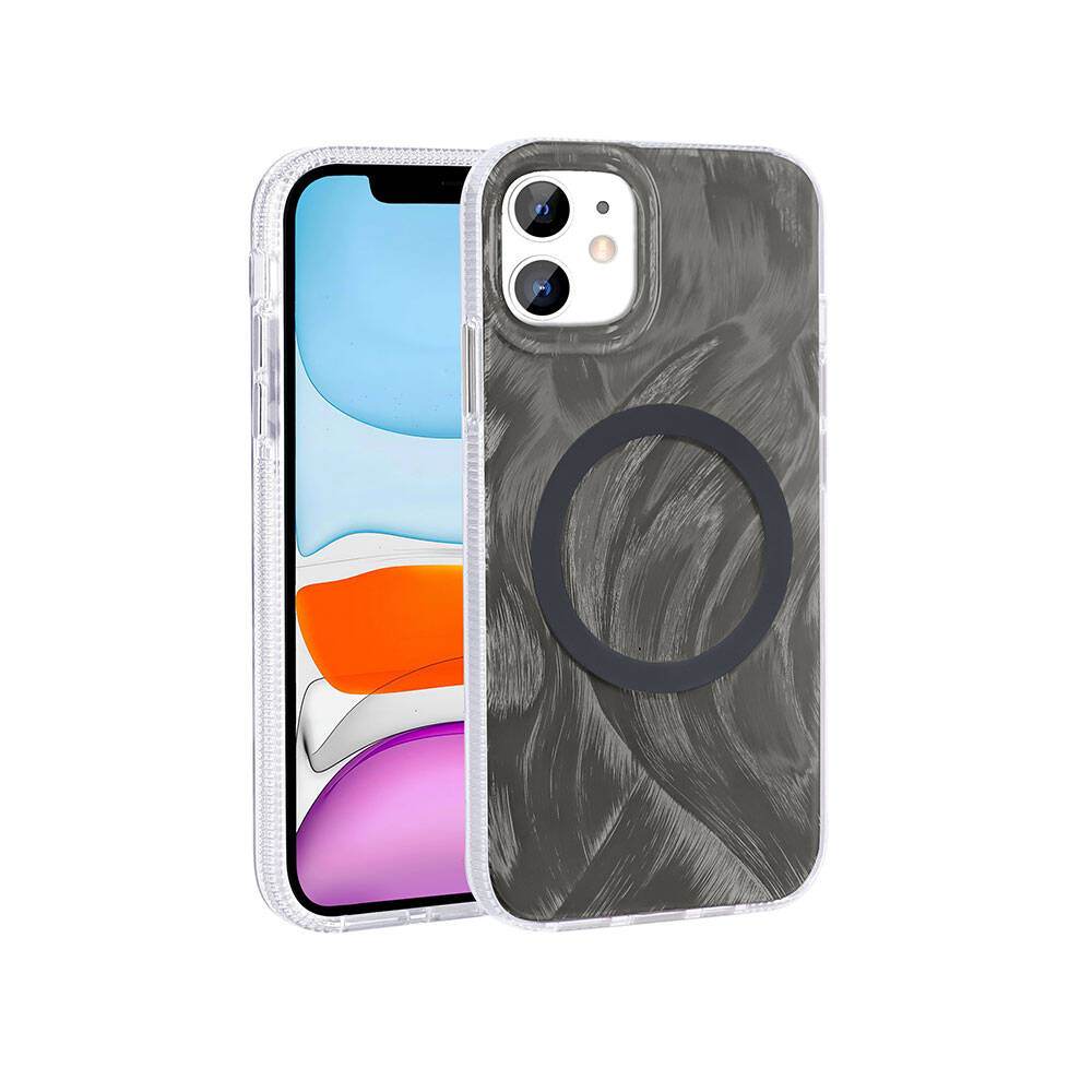 Apple iPhone 11 Kılıf M-safe Şarj Özellikli Fırça Boya Desenli Zore Palet Kapak