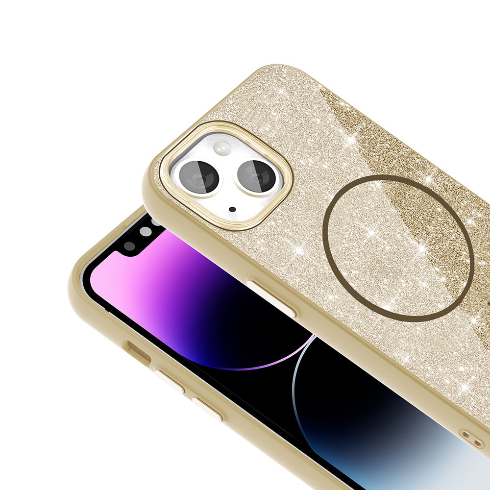 Apple iPhone 11 Kılıf M-safe Şarj Özellikli Parlayan Simli Zore Okso Kapak