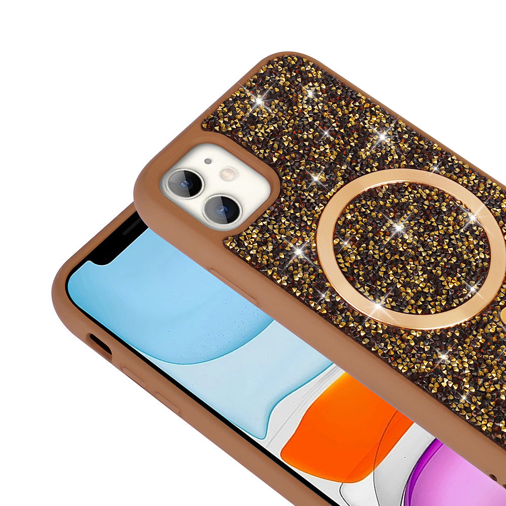 Apple iPhone 11 Kılıf Pırlanta Tasarımlı M-safe Şarj Özellikli Zore Mozaik Silikon Kapak