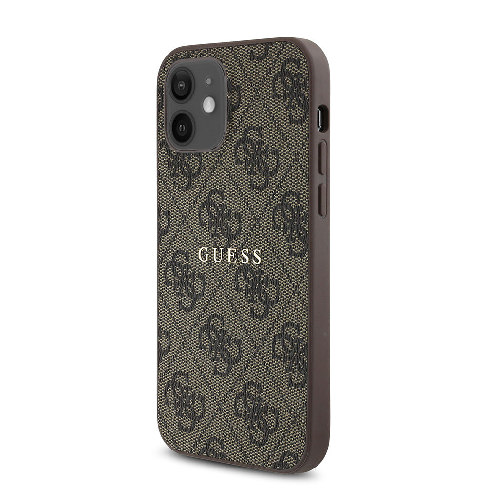 Apple iPhone 12 Kılıf Guess Orjinal Lisanslı M-safe Şarj Özellikli 4G Desen Yazı Logolu Kapak