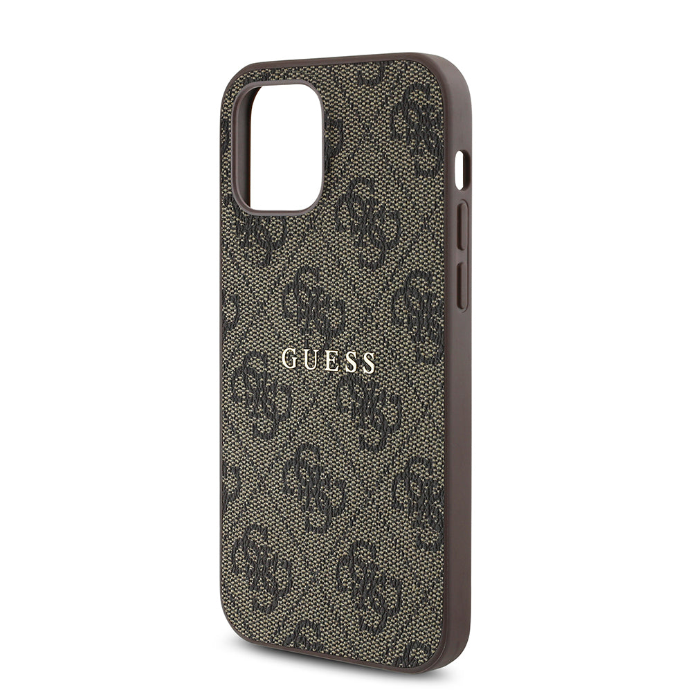 Apple iPhone 12 Kılıf Guess Orjinal Lisanslı M-safe Şarj Özellikli 4G Desen Yazı Logolu Kapak