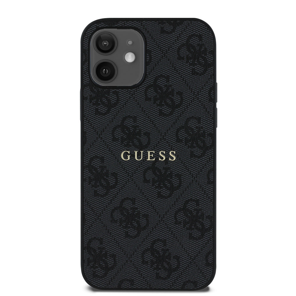 Apple iPhone 12 Kılıf Guess Orjinal Lisanslı M-safe Şarj Özellikli 4G Desen Yazı Logolu Kapak