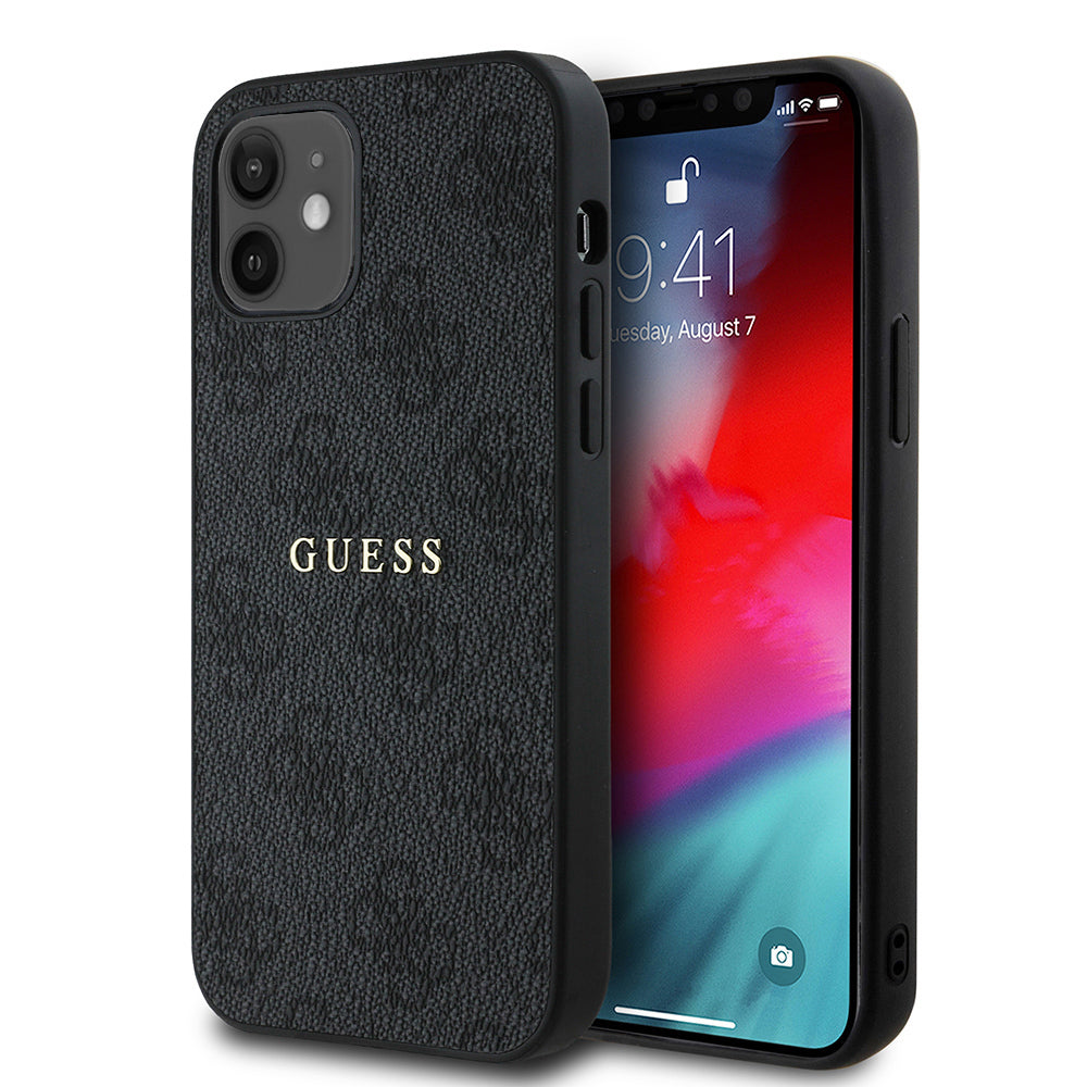 Apple iPhone 12 Kılıf Guess Orjinal Lisanslı M-safe Şarj Özellikli 4G Desen Yazı Logolu Kapak