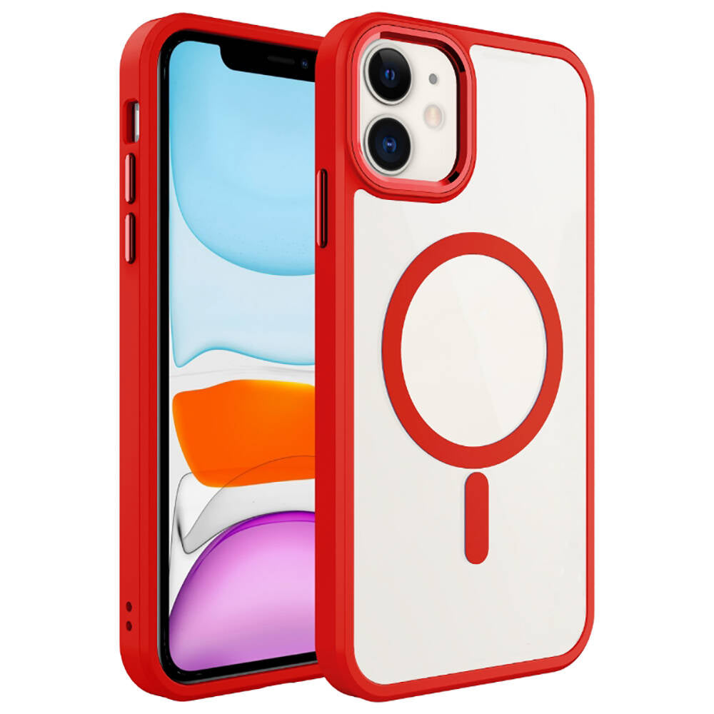 Apple iPhone 12 Kılıf Wireless Şarj Özellikli Zore Krom M-safe Silikon Kapak