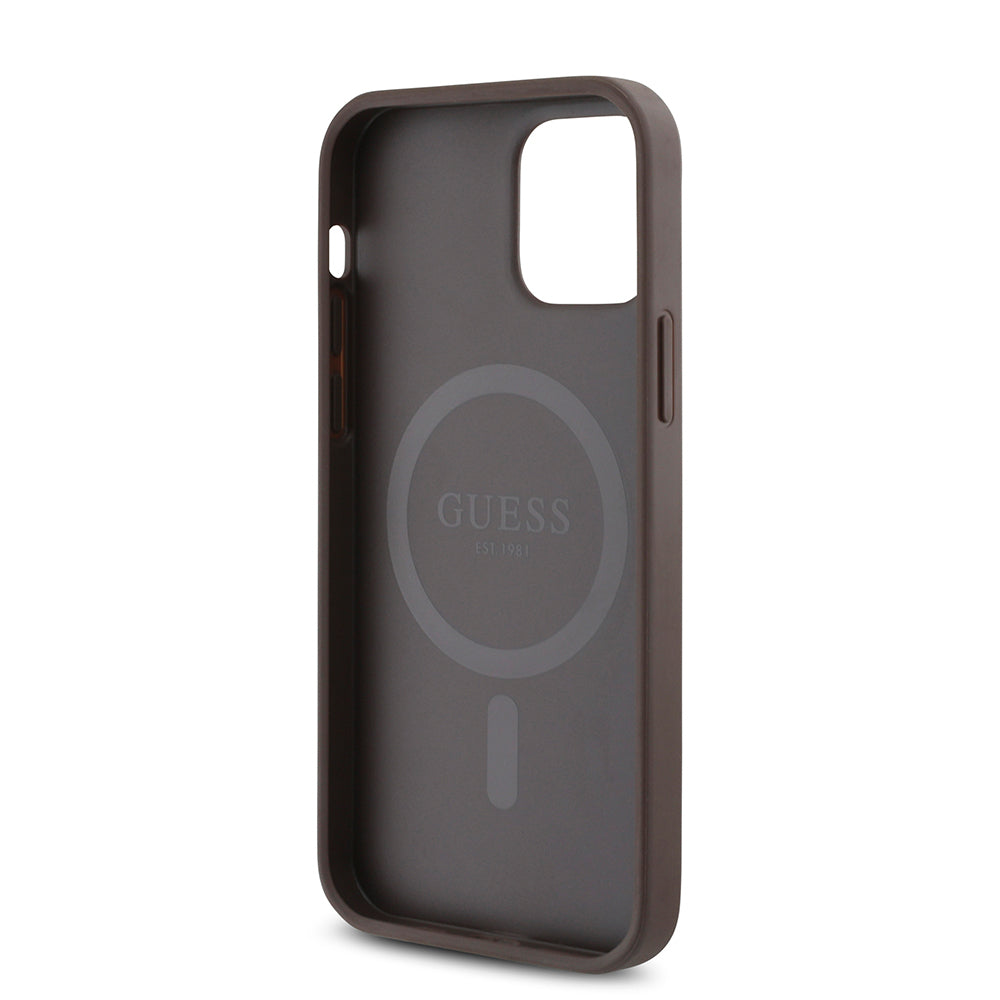 Apple iPhone 12 Pro Kılıf Guess Orjinal Lisanslı M-safe Şarj Özellikli 4G Desen Yazı Logolu Kapak