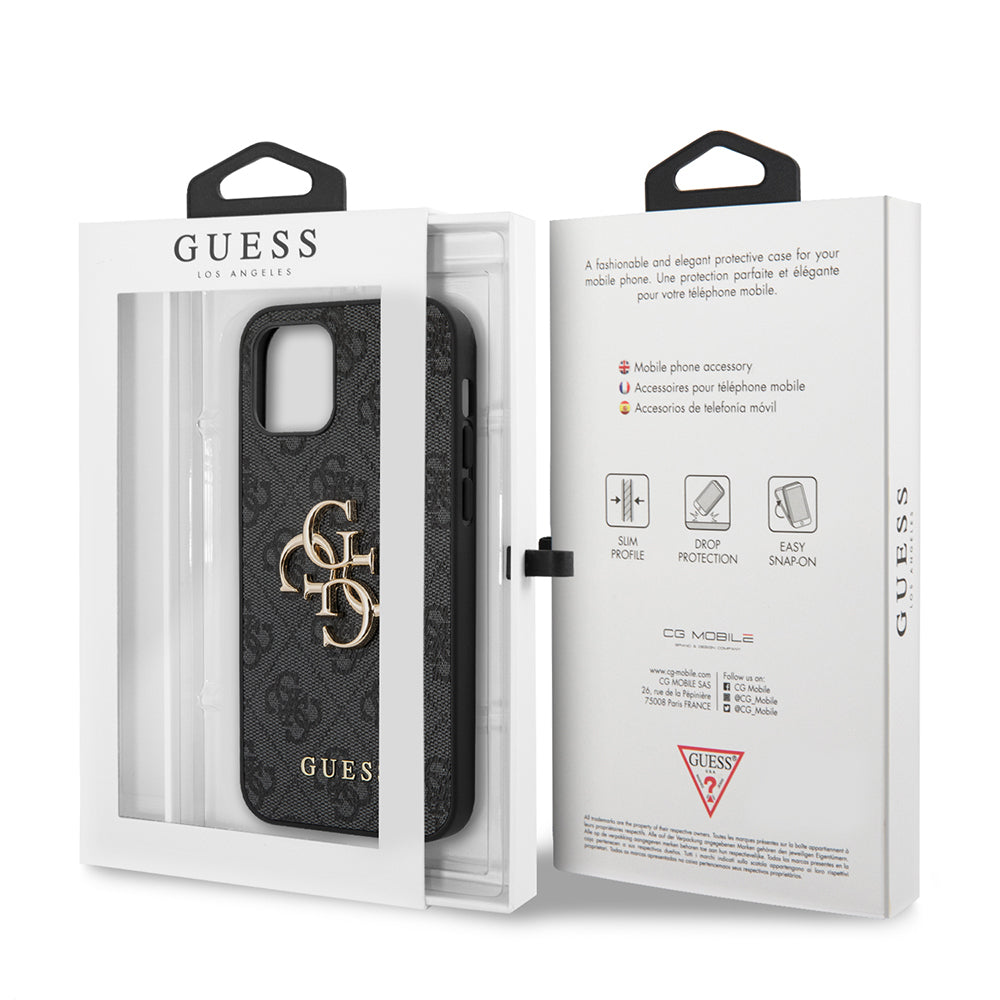 Apple iPhone 12 Pro Max Kılıf Guess Orjinal Lisanslı PU Deri Büyük Metal Logo Dizaynlı Kapak