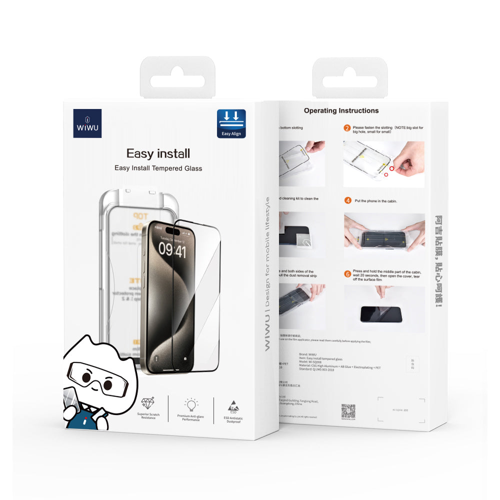 Apple iPhone 12 Pro Max Wiwu Wi-SQ008 Easy Install Temperli Cam Ekran Koruyucu + Kolay Uygulama Aparatlı