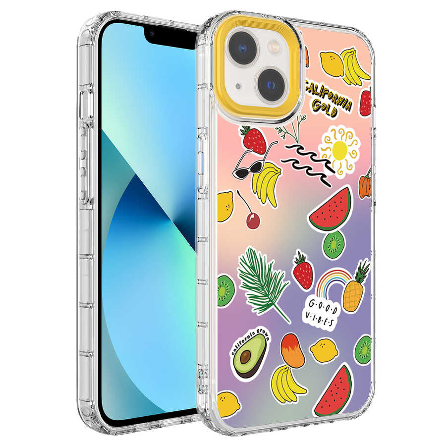 Apple iPhone 13 Kılıf Kamera Korumalı Renkli Desenli Sert Silikon Zore Korn Kapak