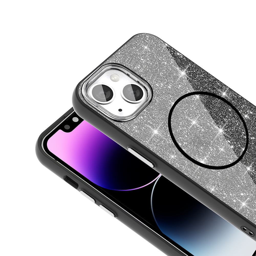 Apple iPhone 13 Kılıf M-safe Şarj Özellikli Parlayan Simli Zore Okso Kapak