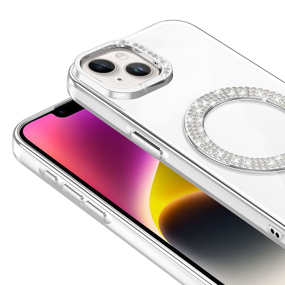 Apple iPhone 13 Kılıf Pırlanta Taş Tasarımlı M-safe Şarj Özellikli Zore Karetta Silikon Kapak