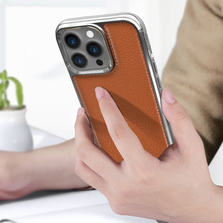 Apple iPhone 13 Kılıf Wiwu Genuine Leather Silver Calfskin Orjinal Deri Kapak