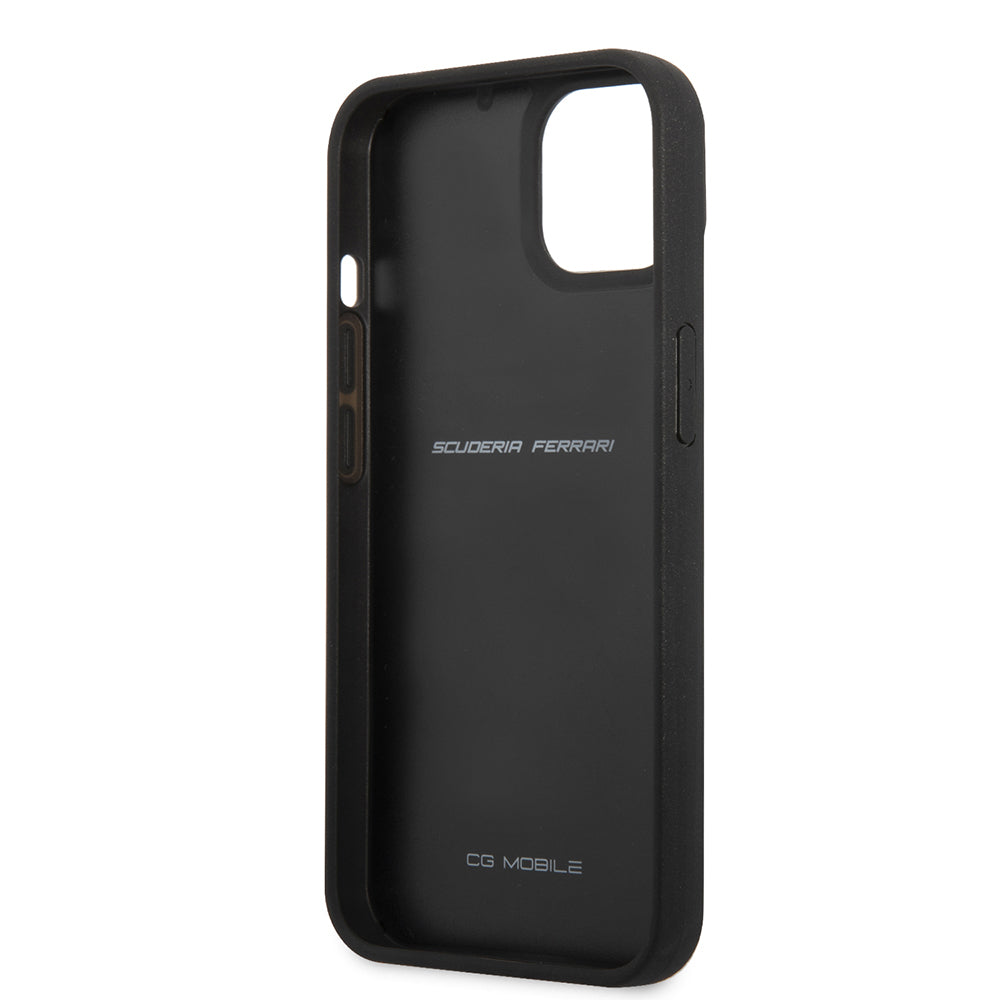Apple iPhone 13 Mini Kılıf Ferrari Orjinal Lisanlı Klasik Metal Logolu Karbon Dizayn Kapak