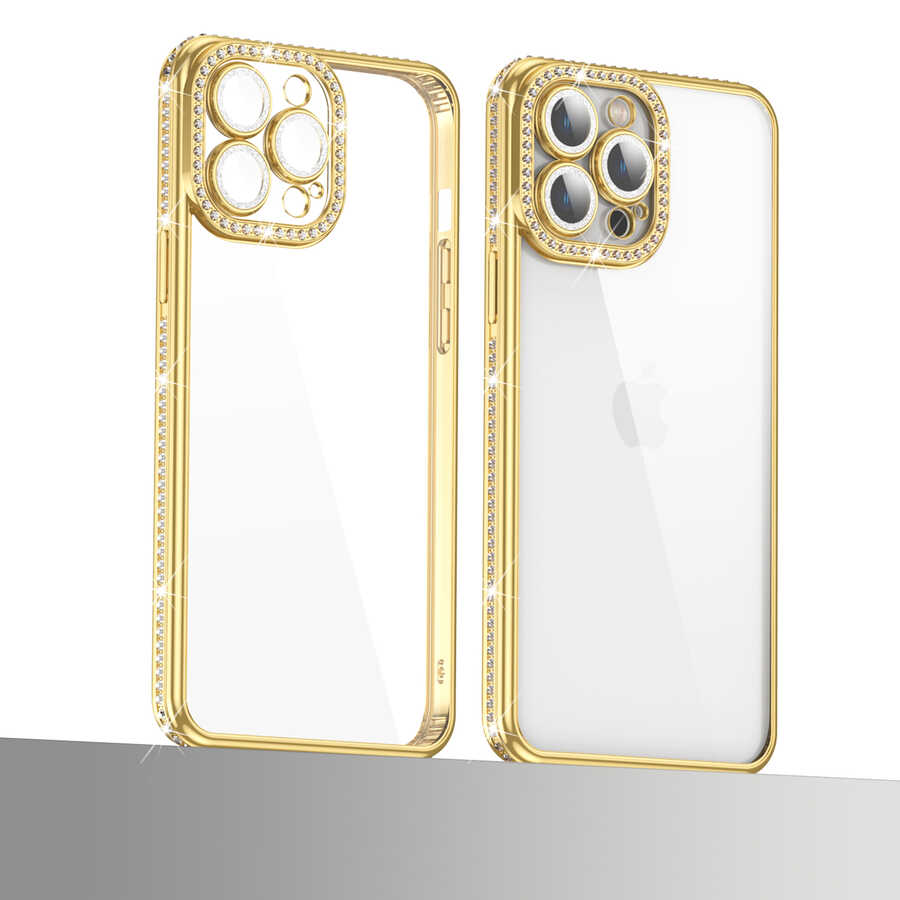 Apple iPhone 13 Pro Kılıf Kamera Korumalı Taşlı Zore Mina Kapak