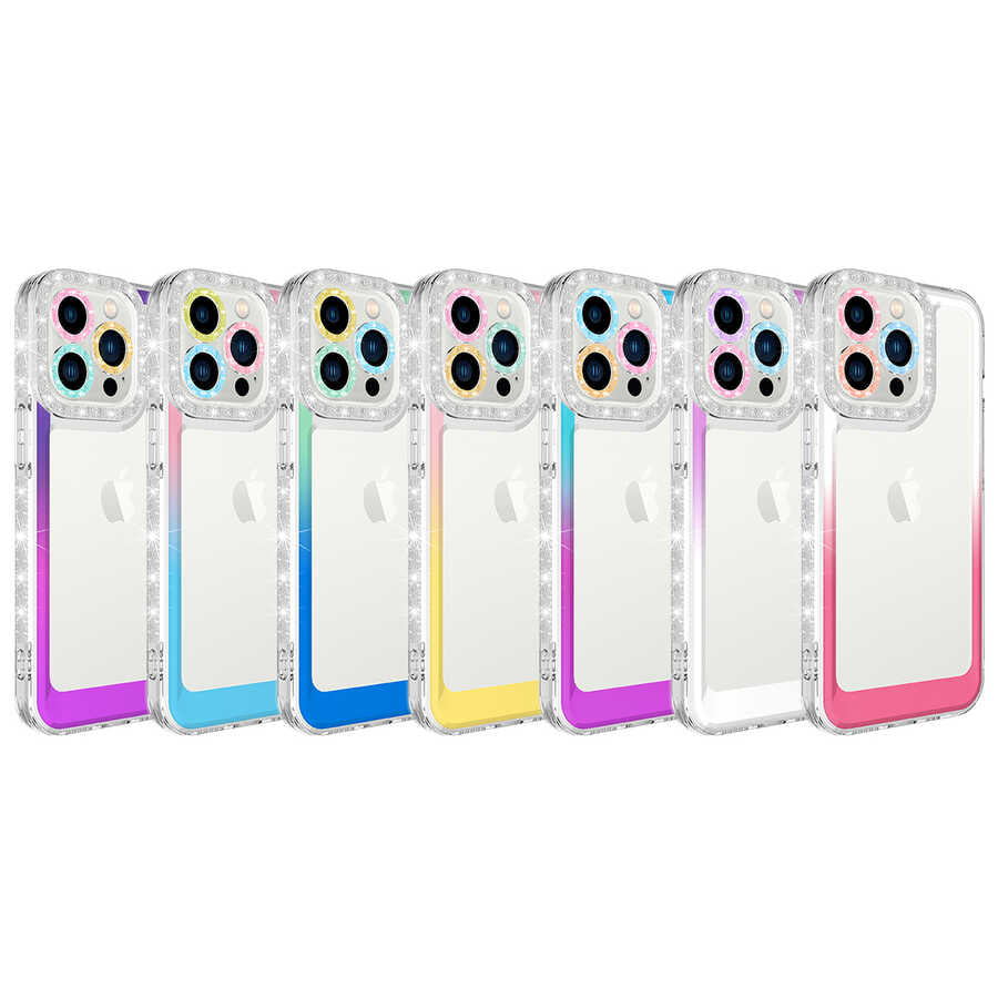 Apple iPhone 13 Pro Kılıf Simli ve Renk Geçiş Tasarımlı Lens Korumalı Zore Park Kapak