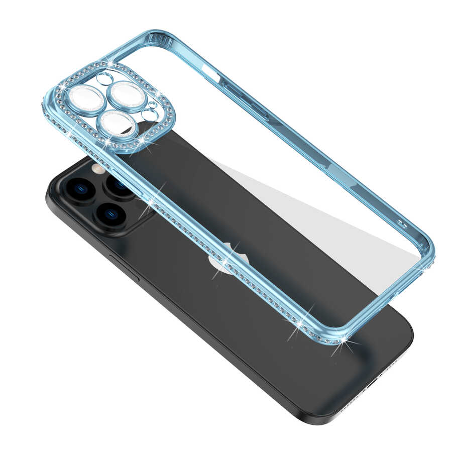 Apple iPhone 13 Pro Max Kılıf Kamera Korumalı Taşlı Zore Mina Kapak