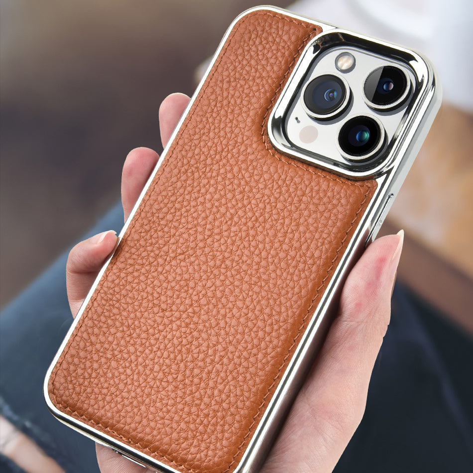 Apple iPhone 13 Pro Max Kılıf Wiwu Genuine Leather Silver Calfskin Orjinal Deri Kapak