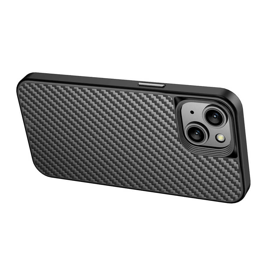 Apple iPhone 14 Kılıf Aramid Karbon Fiber M-safe Özellikli Wlons Radison Kapak