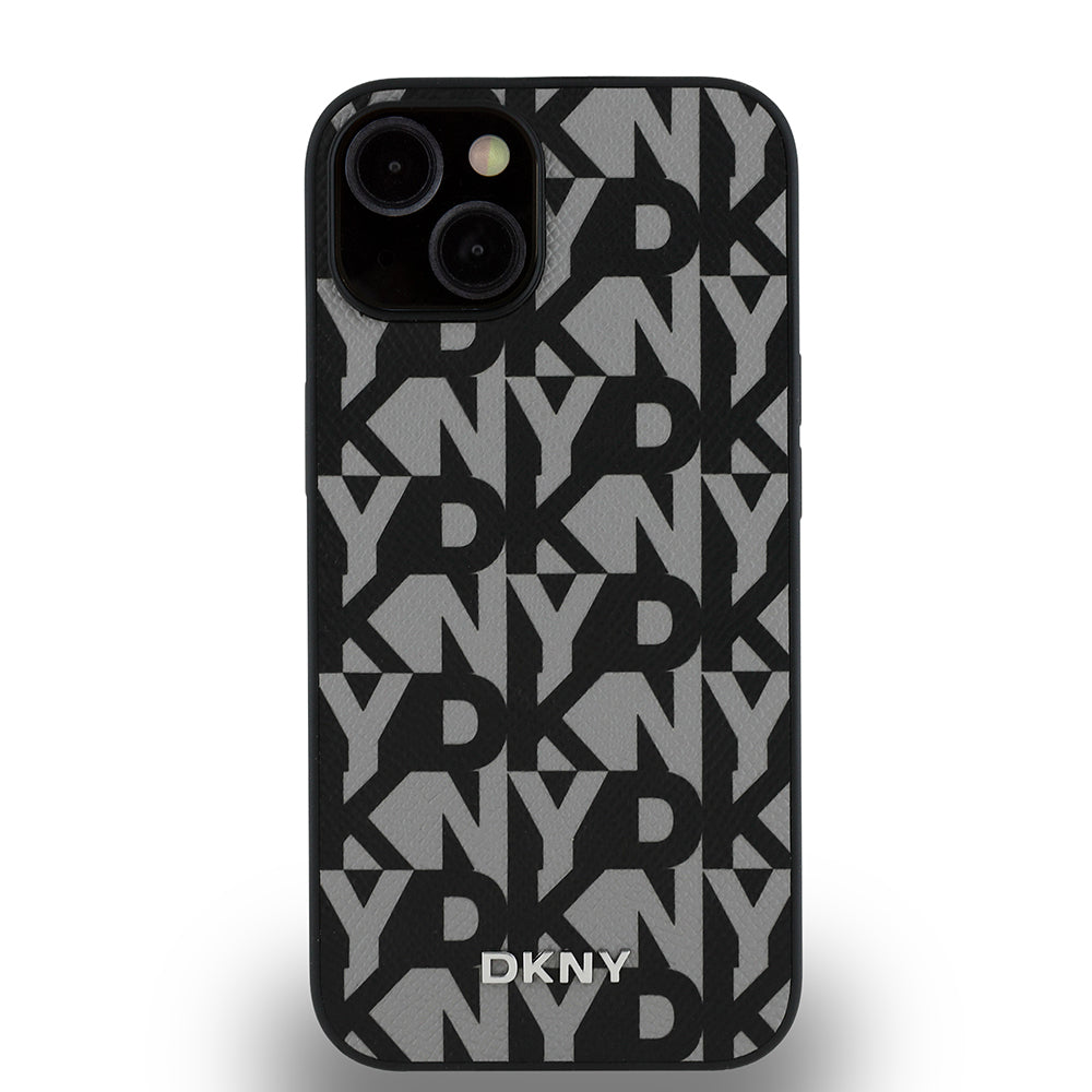 Apple iPhone 14 Kılıf DKNY Orjinal Lisanslı M-safe Şarj Özellikli 3D Yazılı Grid Pattern Kapak