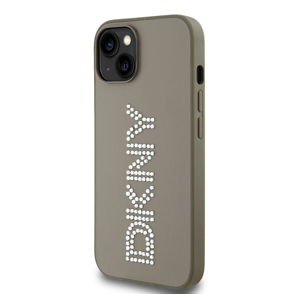 Apple iPhone 14 Kılıf DKNY Orjinal Lisanslı Taşlı DKNY Yazılı Metalik Rhinestones PU Deri Kapak