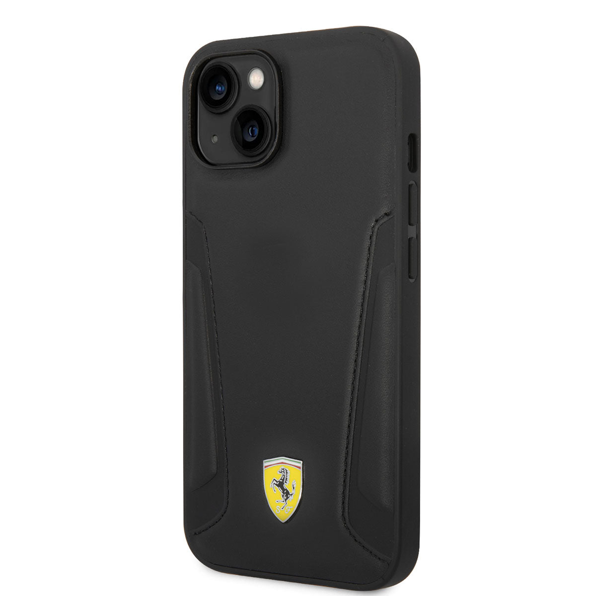 Apple iPhone 14 Kılıf Ferrari M-safe Şarj Özellikli Deri Kenarları Damgalı Dizayn Kapak