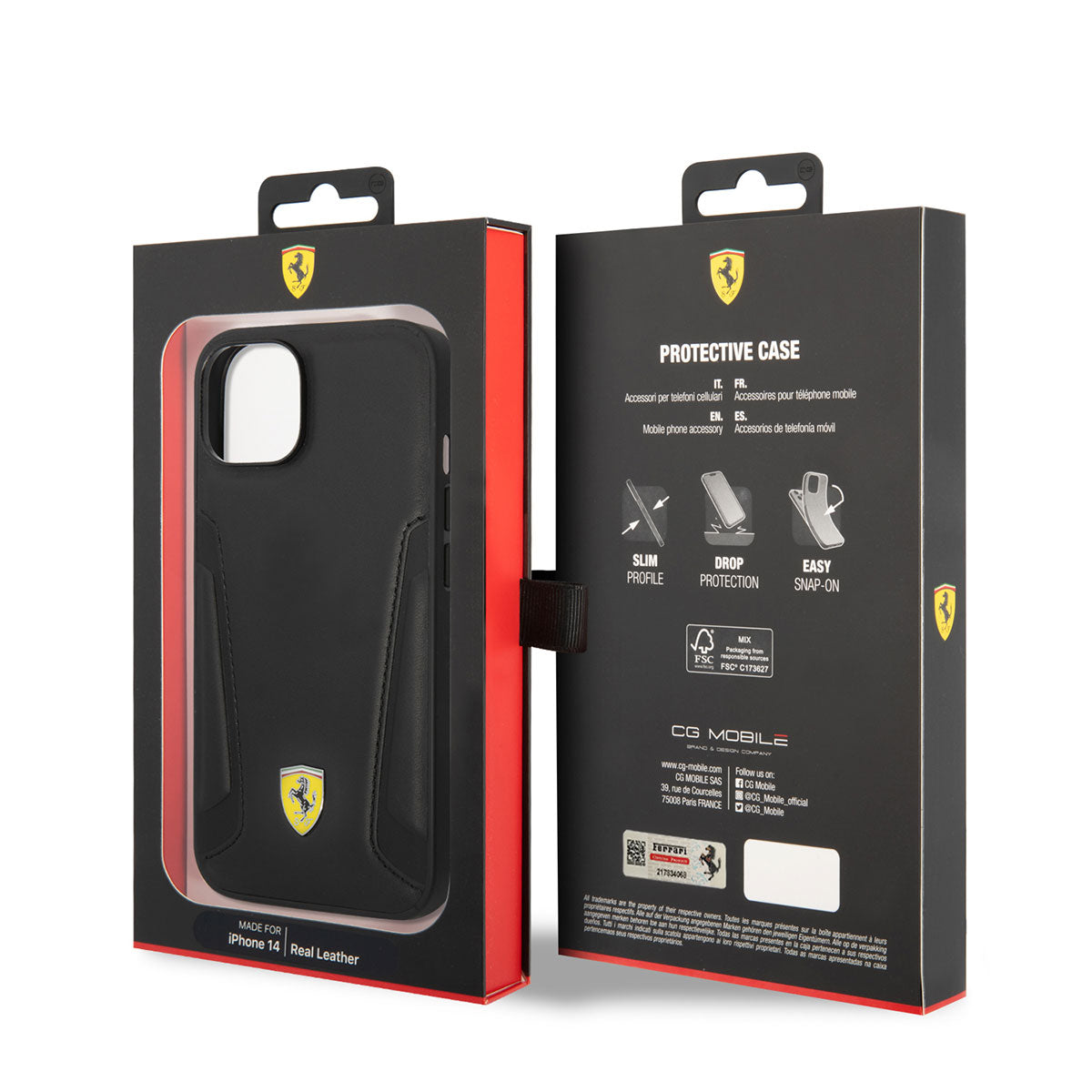 Apple iPhone 14 Kılıf Ferrari M-safe Şarj Özellikli Deri Kenarları Damgalı Dizayn Kapak