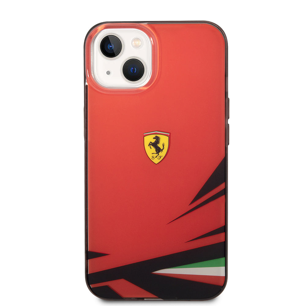 Apple iPhone 14 Kılıf Ferrari Orjinal Lisanslı Baskı Logolu İtalyan Bayrak Baskılı Dizayn Kapak