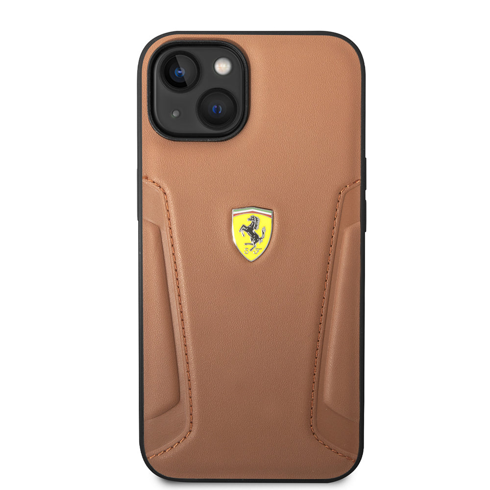 Apple iPhone 14 Kılıf Ferrari Orjinal Lisanslı Deri Kenarları Damgalı Dizayn Kapak