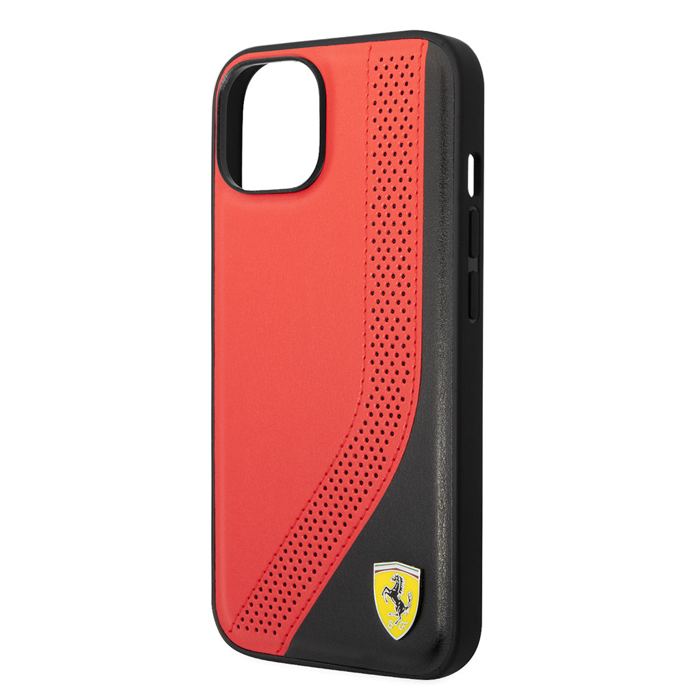 Apple iPhone 14 Kılıf Ferrari Orjinal Lisanslı Metal Logolu Deri Delikli Dikişli Dizayn Kapak