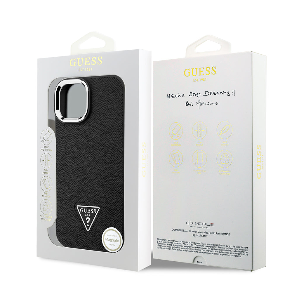 Apple iPhone 14 Kılıf Guess Orjinal Lisanslı M-safe Şarj Özellikli Grained Triangle Kapak