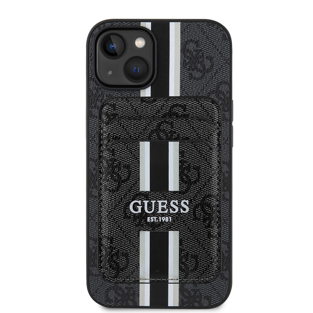 Apple iPhone 14 Kılıf Guess Orjinal Lisanslı M-safe Şarj Özellikli 4G Desenli Çizgili Kartlıklı Kapak