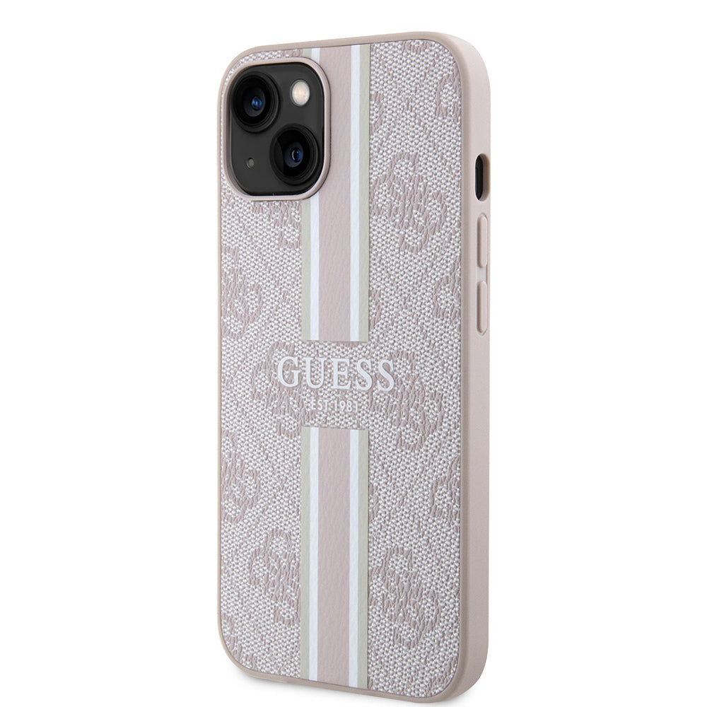 Apple iPhone 14 Kılıf Guess Orjinal Lisanslı M-safe Şarj Özellikli 4G Şerit Tasarımlı Printed Kapak