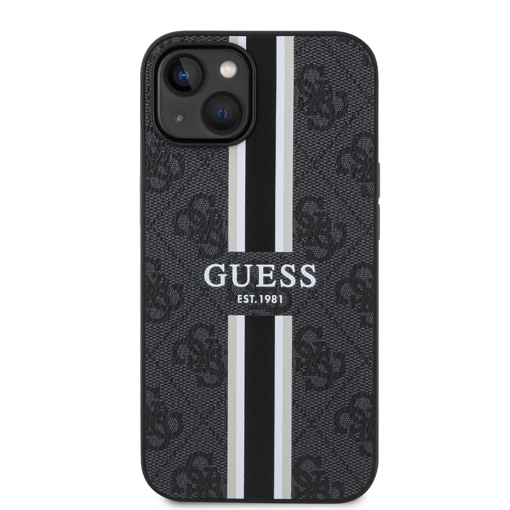 Apple iPhone 14 Kılıf Guess Orjinal Lisanslı M-safe Şarj Özellikli 4G Şerit Tasarımlı Printed Kapak