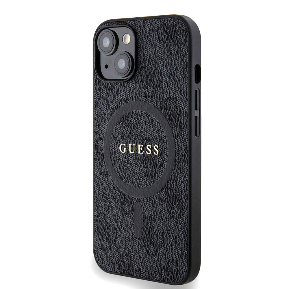 Apple iPhone 14 Kılıf Guess Orjinal Lisanslı M-safe Şarj Özellikli PU Halkalı 4G Desenli Yazı Logolu Kapak