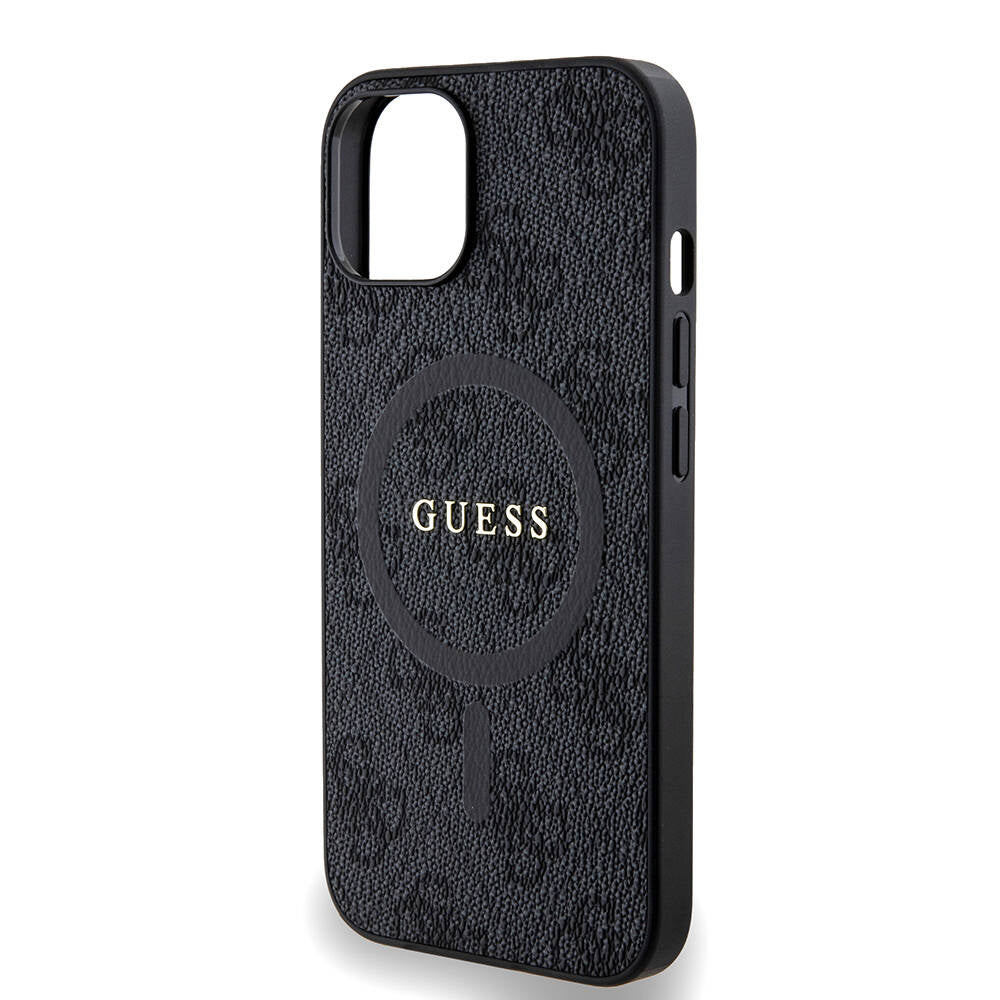 Apple iPhone 14 Kılıf Guess Orjinal Lisanslı M-safe Şarj Özellikli PU Halkalı 4G Desenli Yazı Logolu Kapak