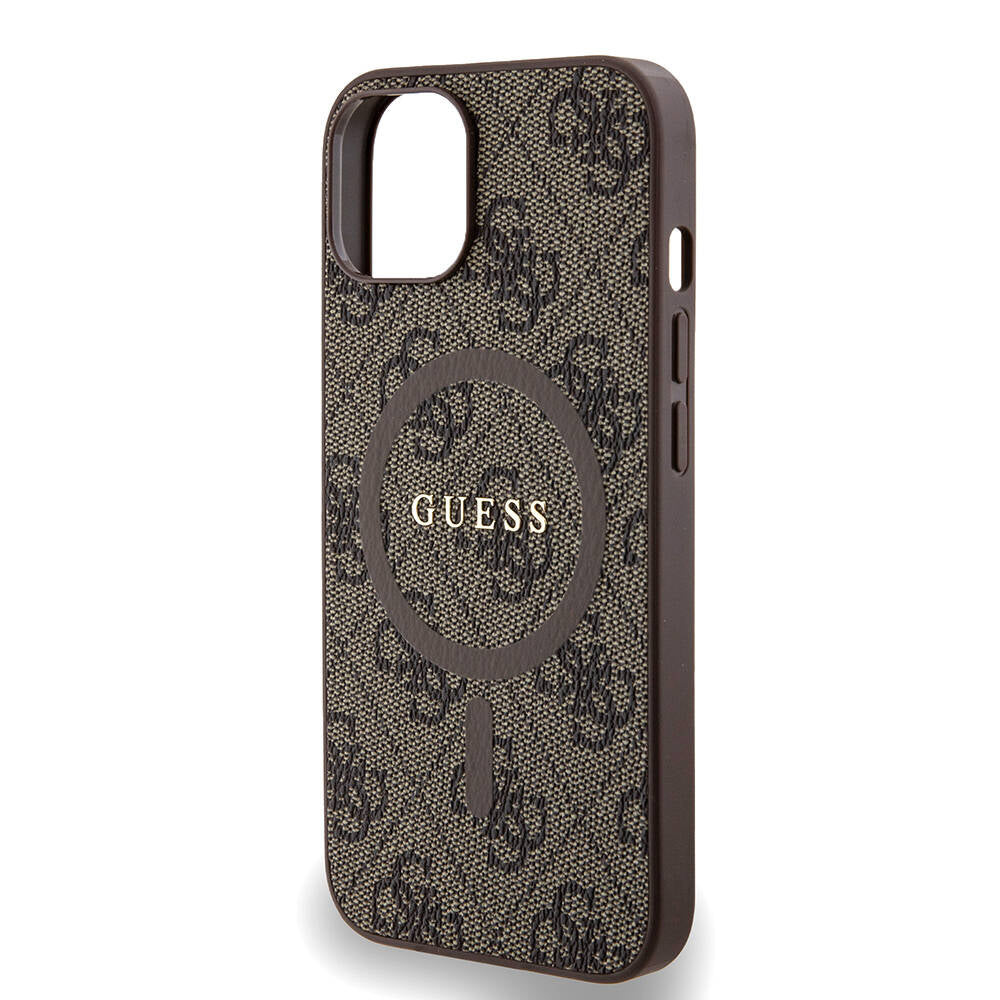Apple iPhone 14 Kılıf Guess Orjinal Lisanslı M-safe Şarj Özellikli PU Halkalı 4G Desenli Yazı Logolu Kapak