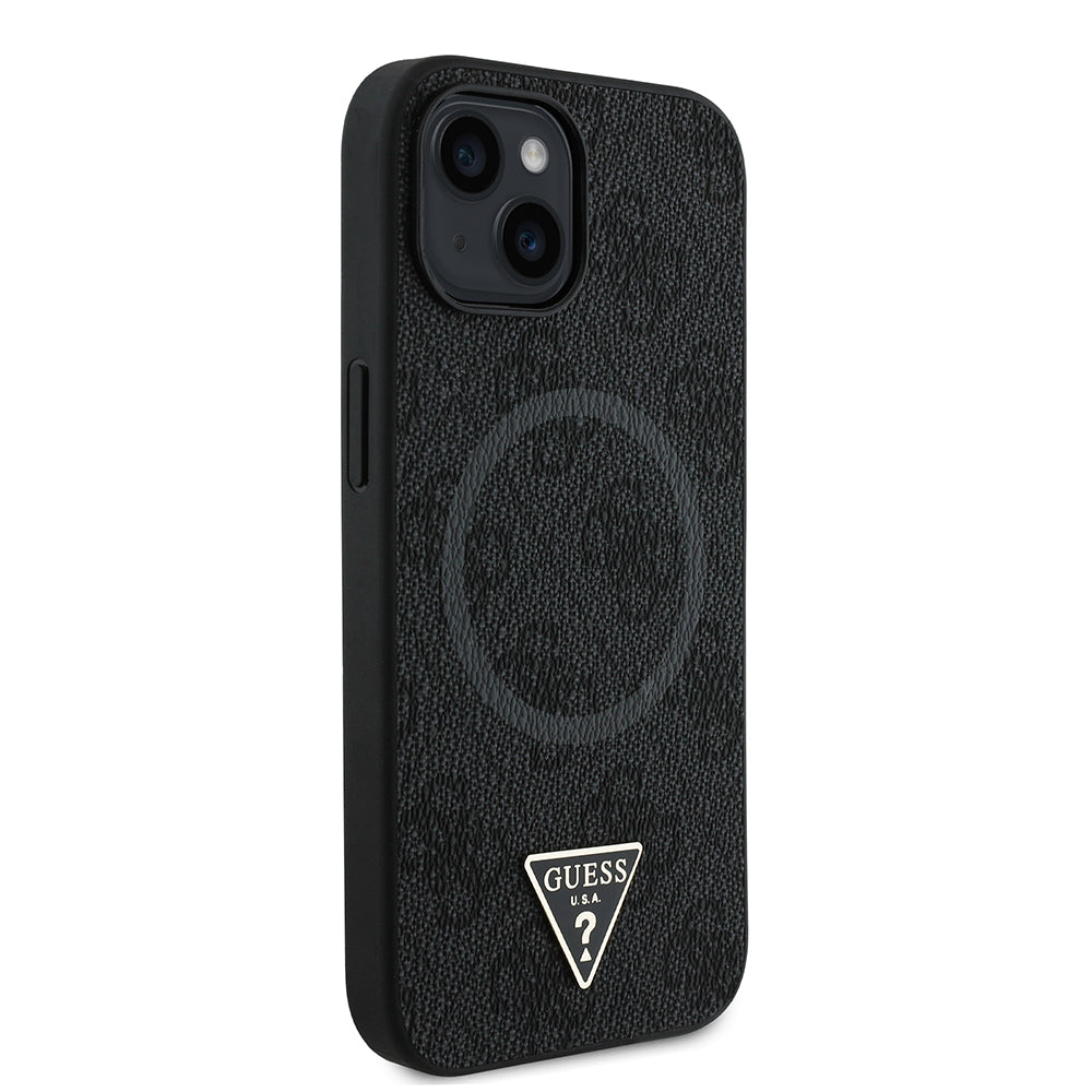 Apple iPhone 14 Kılıf Guess Orjinal Lisanslı M-safe Şarj Özellikli PU Üçgen Logo 4G Desenli Kapak