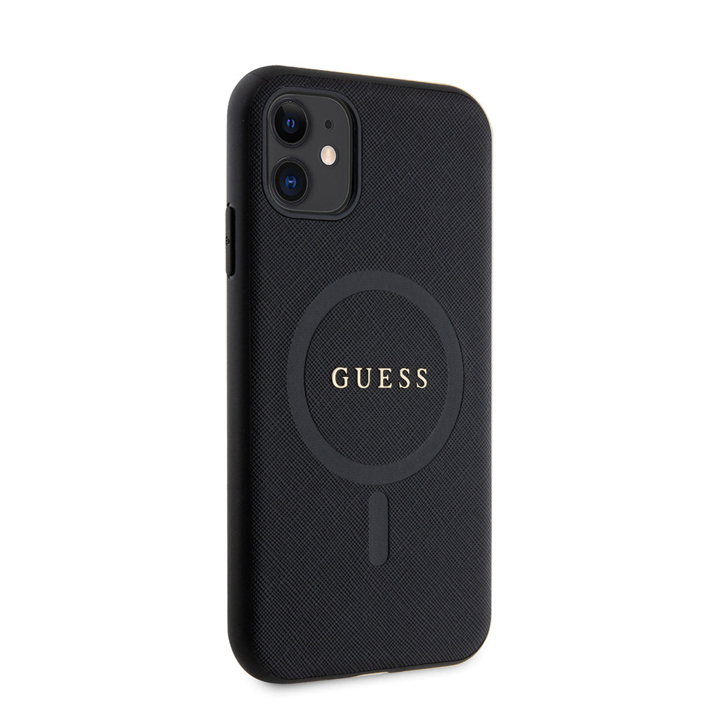 Apple iPhone 14 Kılıf Guess Orjinal Lisanslı M-safe Şarj Özellikli Yazı Logolu Saffiano Classic Kapak